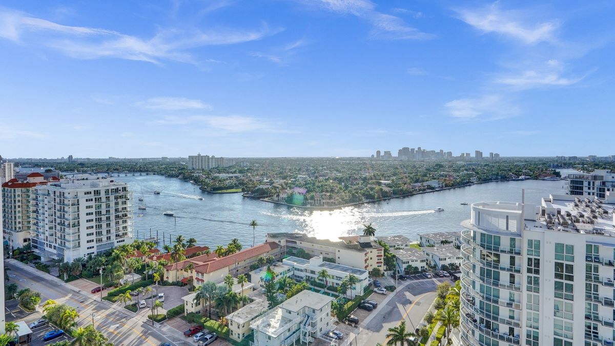 Beautiful wide view of water and the Las Olas bridge from the condo building