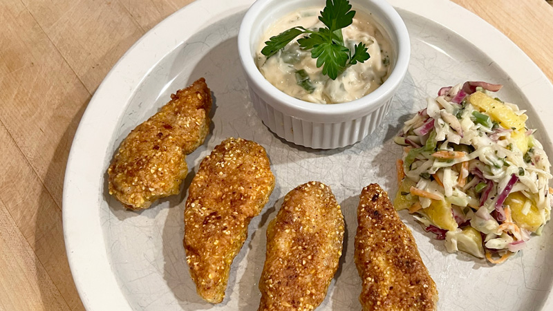 Grouper Fingers with Caribbean Slaw