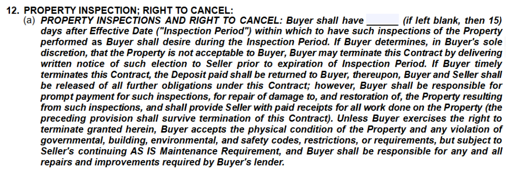 FAR BAR As Is Inspection Clause